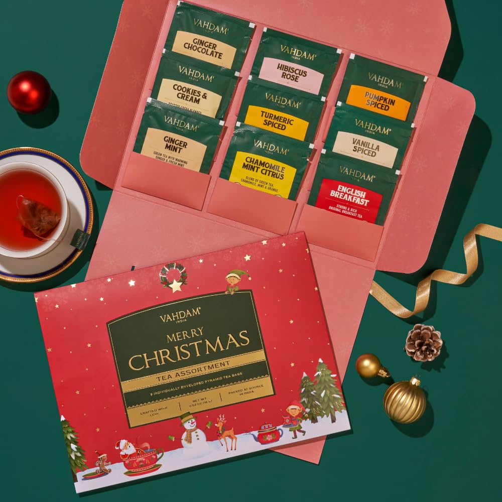 Christmas Tea Gift Set, 9 Individually Wrapped Tea Bags