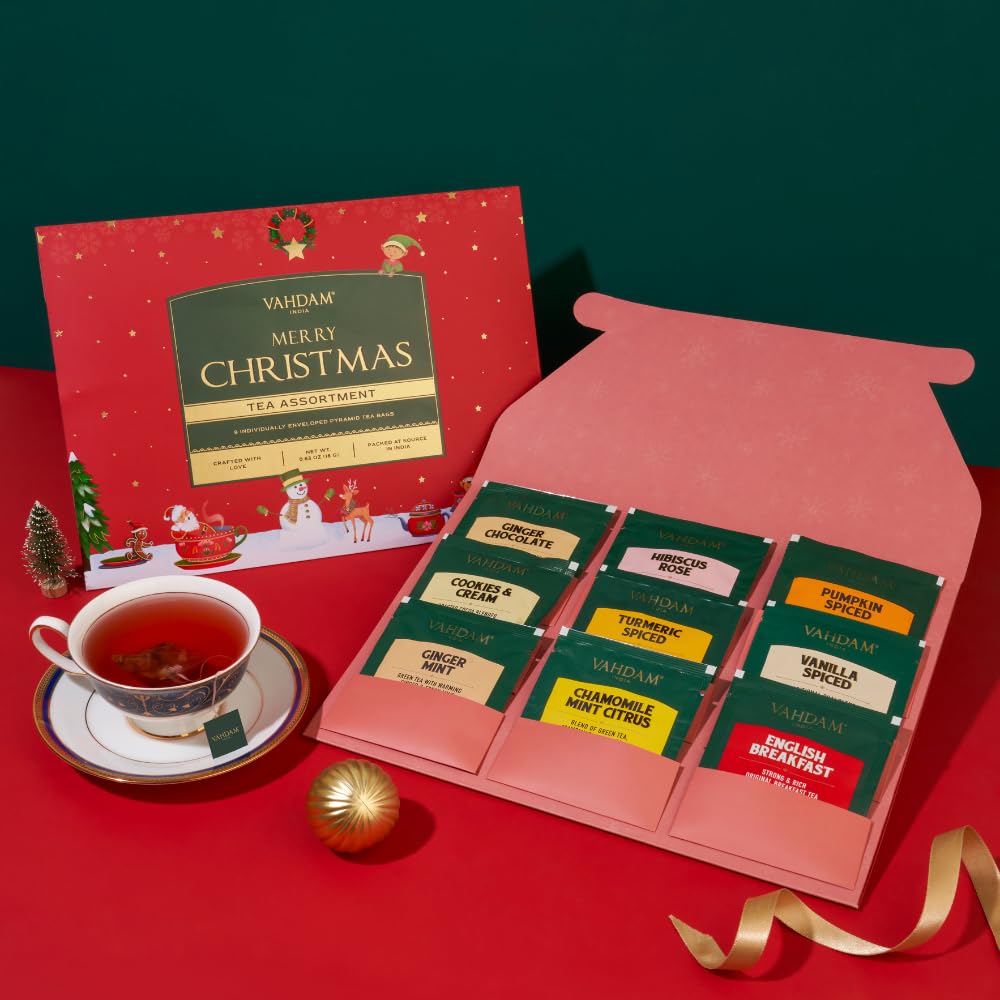 Christmas Tea Gift Set, 9 Individually Wrapped Tea Bags