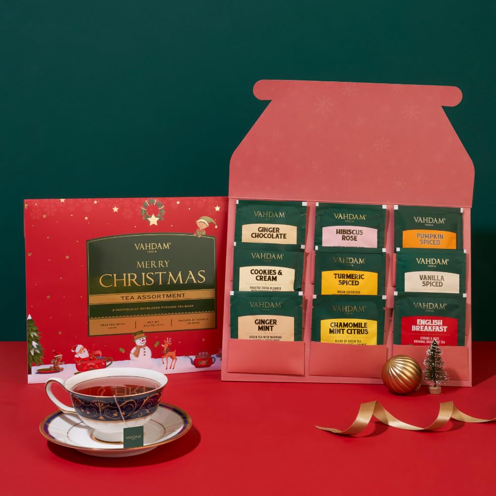 Christmas Tea Gift Set, 9 Individually Wrapped Tea Bags