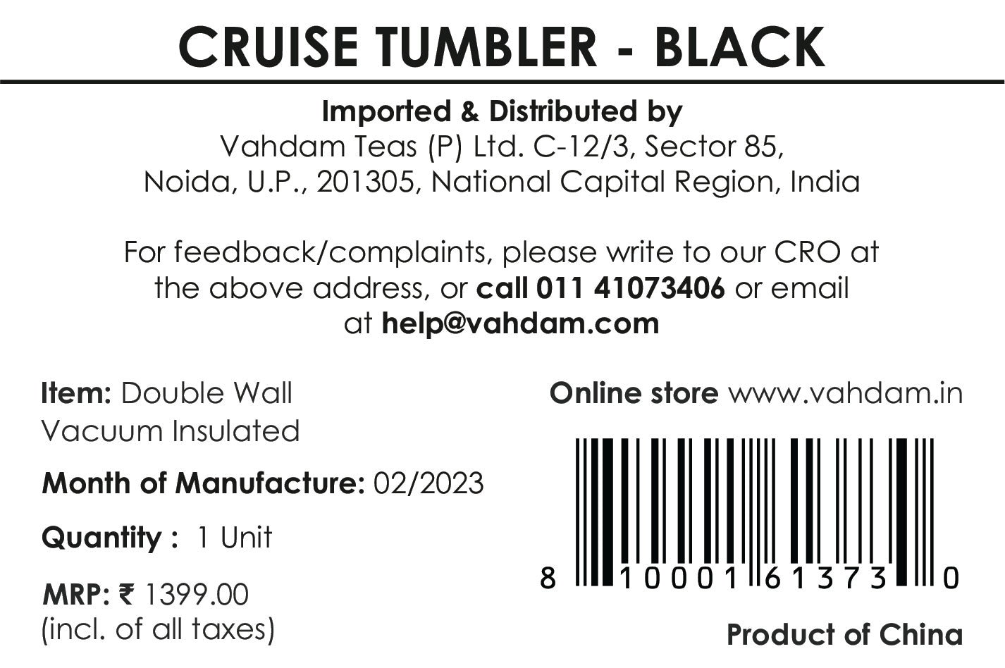 Cruiser Tumbler Insulated -  Black