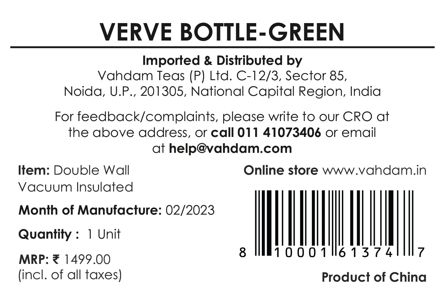 Verve Bottle Insulated - Green