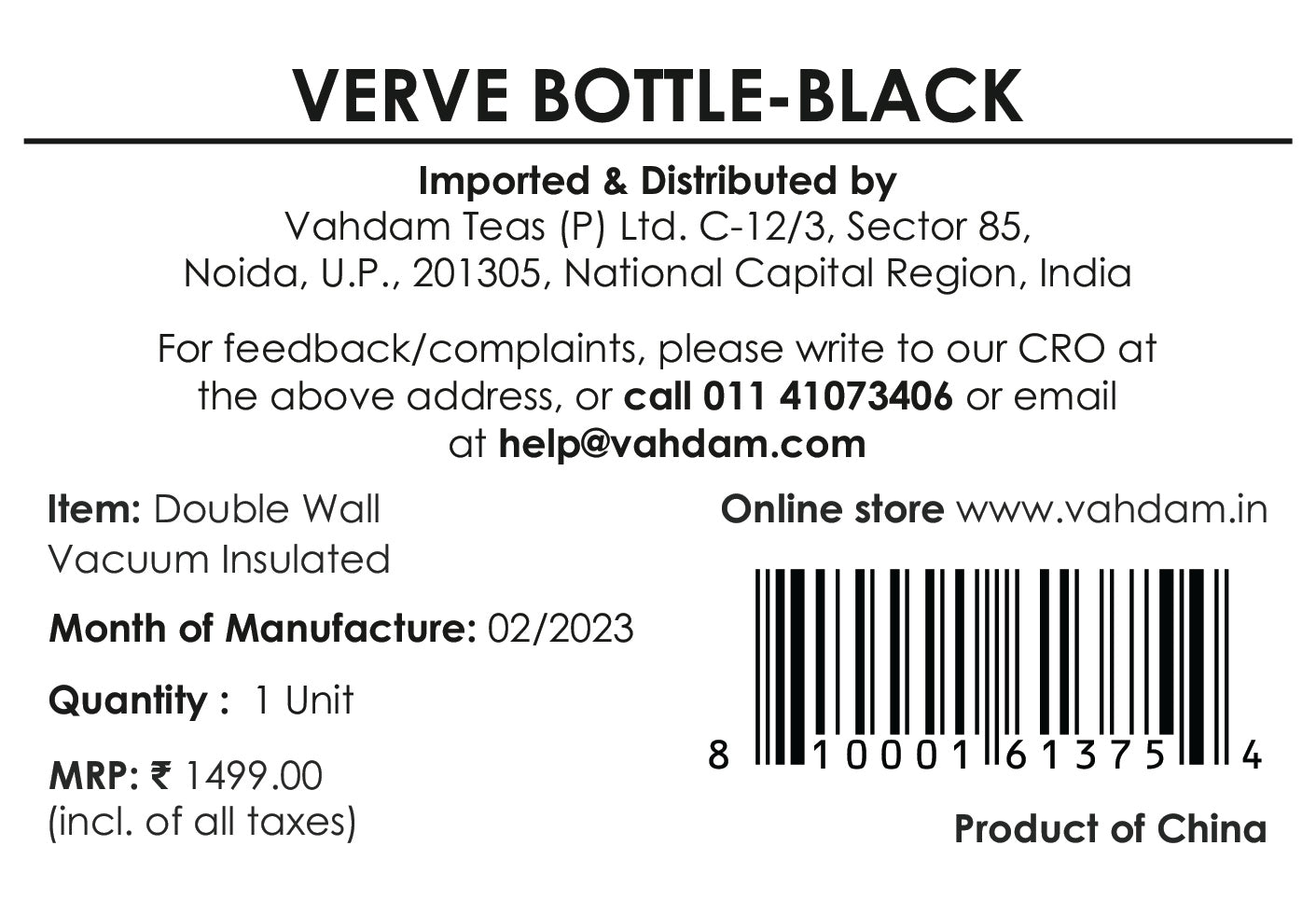 Verve Bottle Insulated - Black