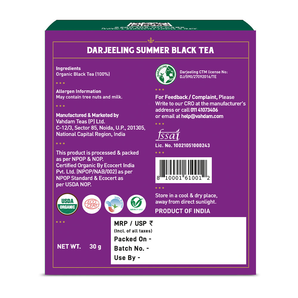 Darjeeling Summer Black Tea, 15 Count