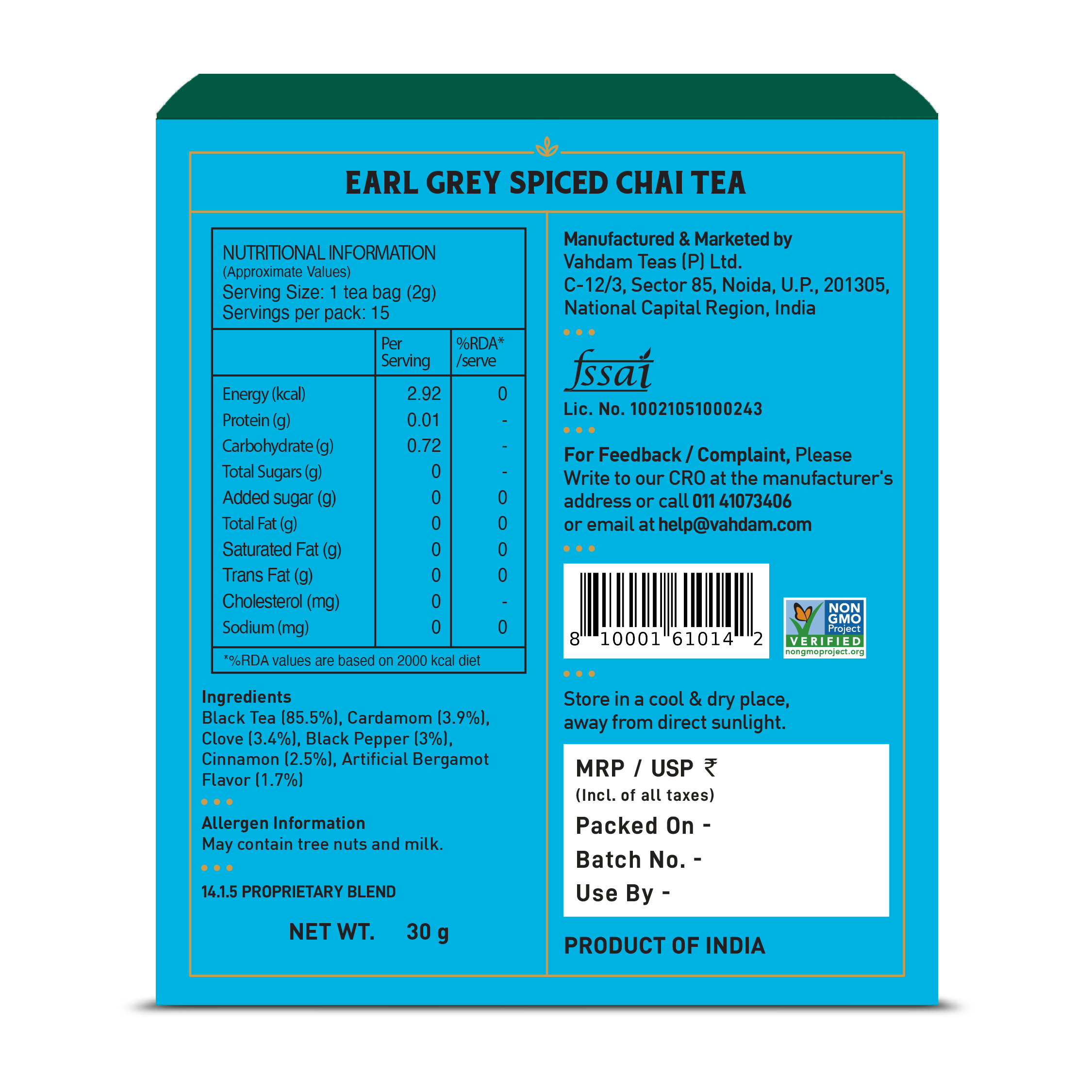 FG-Earl Grey Masala Chai Tea, 15 Count