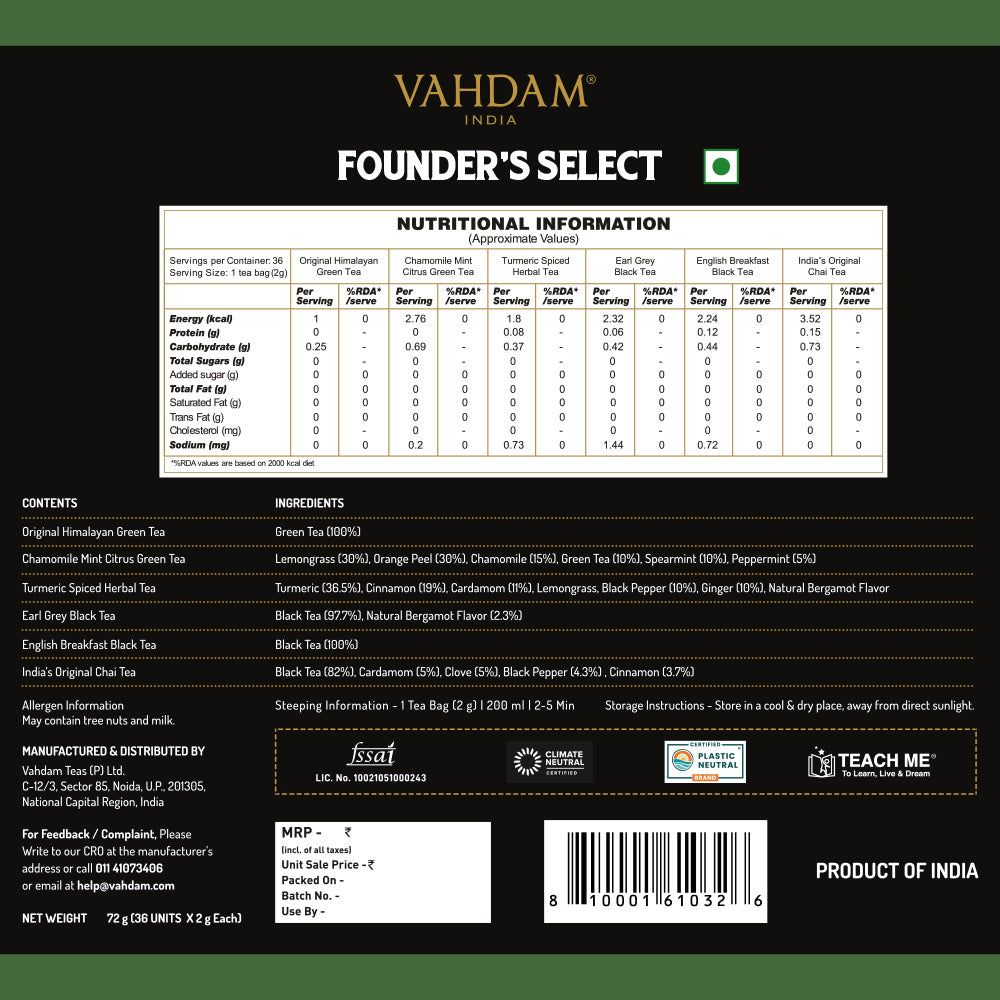 Founder's Select, Assorted Tea Bags | 6 Variants, 36 Count