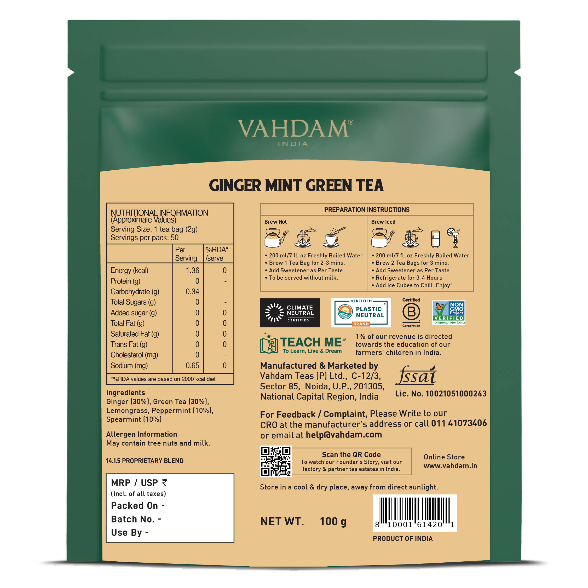 Ginger Mint Green Tea, 50 Count