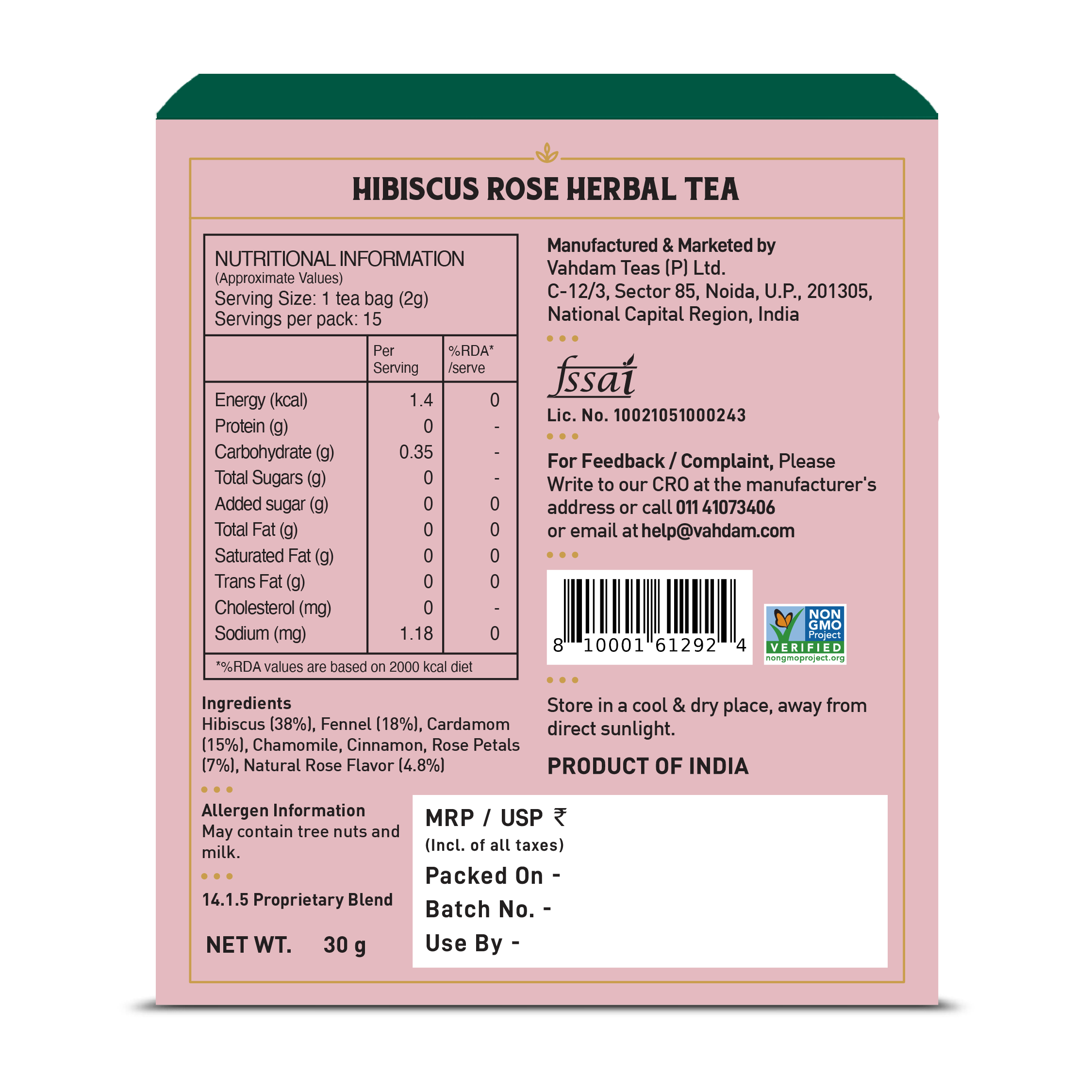 Hibiscus Rose Herbal Tea, 15 Count