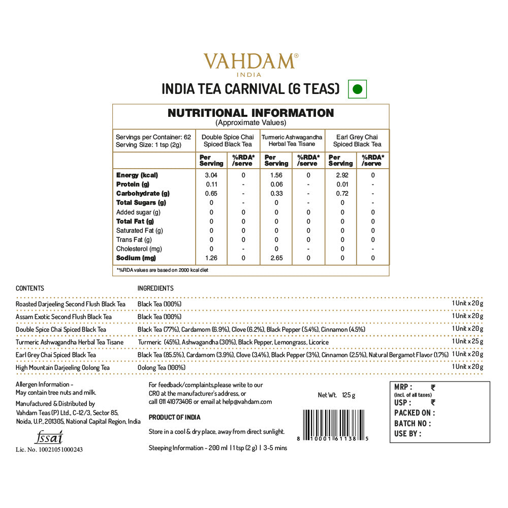 The India Tea Carnival Gift Set, 6 Teas