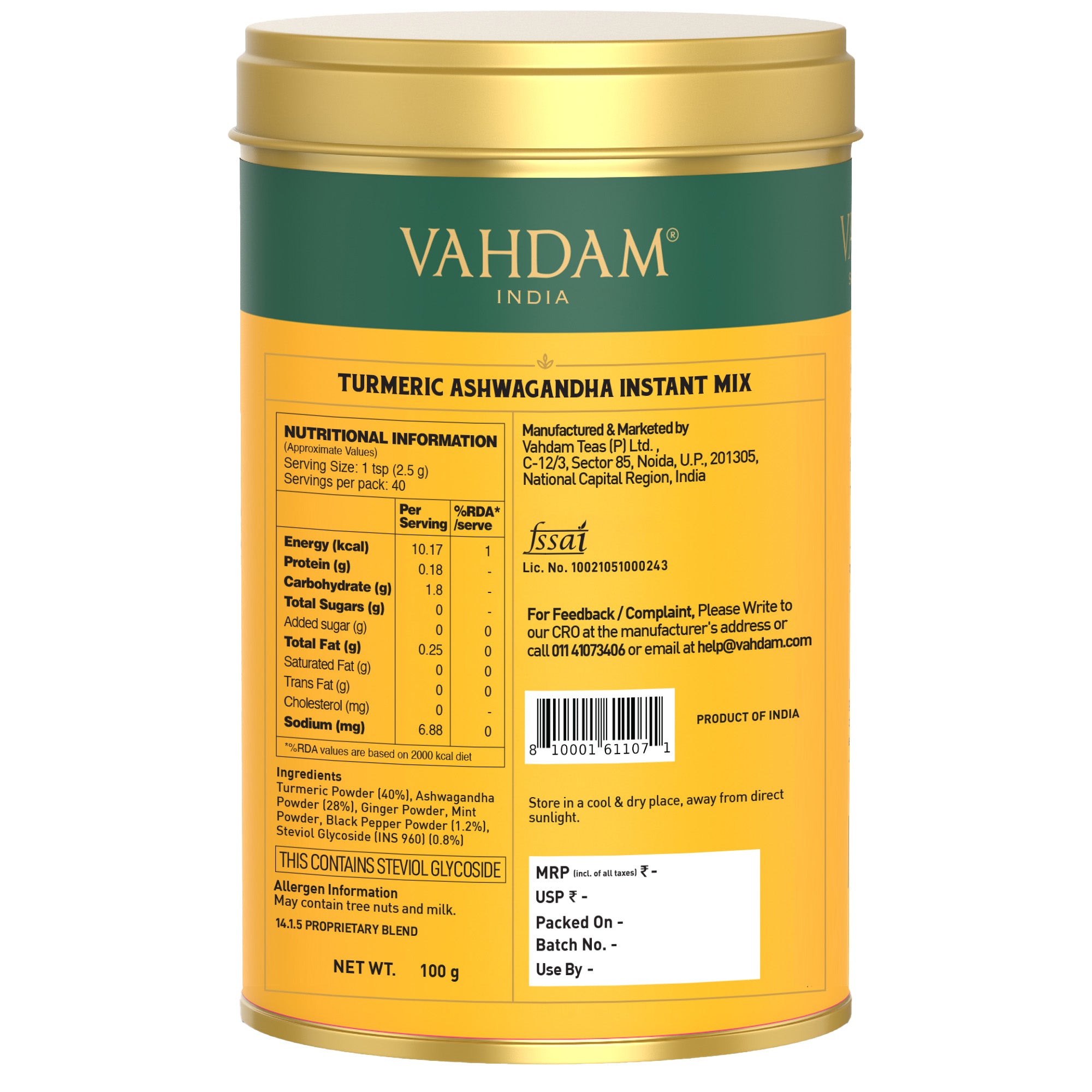 Turmeric Ashwagandha Instant Mix, 100 gm