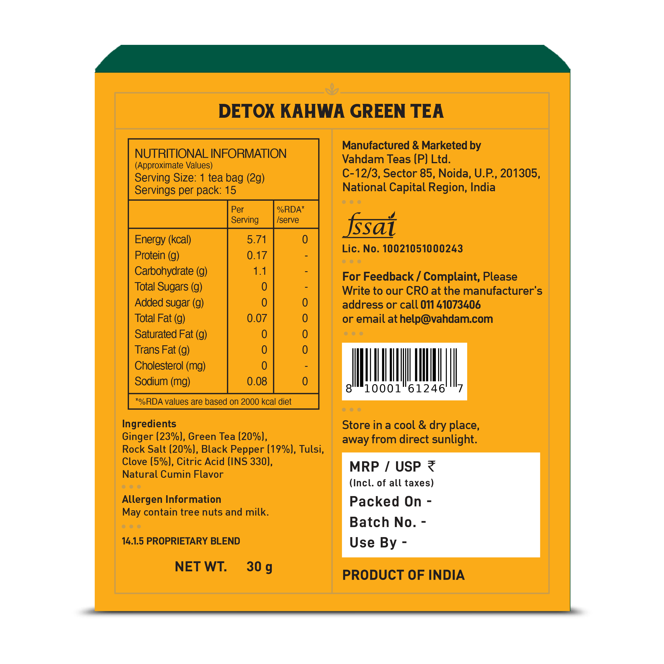 Detox Kahwa Green Tea, 15 Count