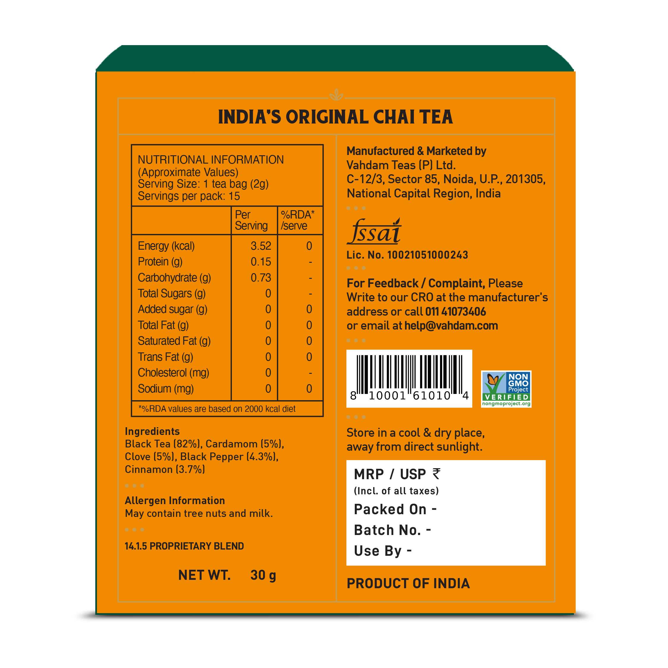 India's Original Masala Chai Tea, 15 Count