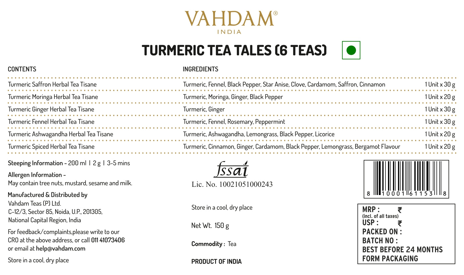 Turmeric Tea Tales Gift Set, 6 Teas