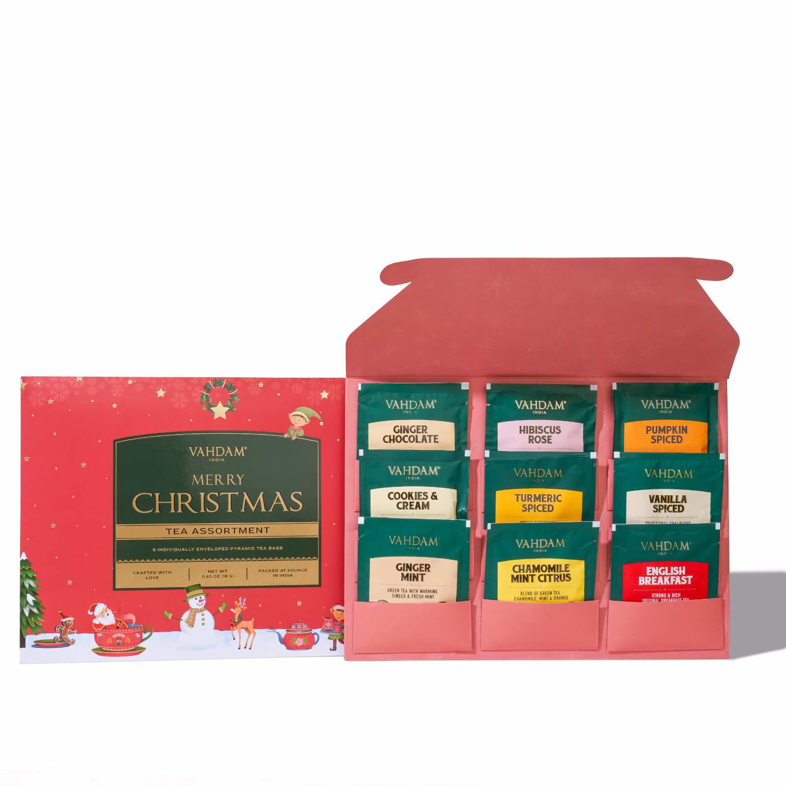 Christmas Tea Gift Set, 9 Individually Wrapped Tea Bags