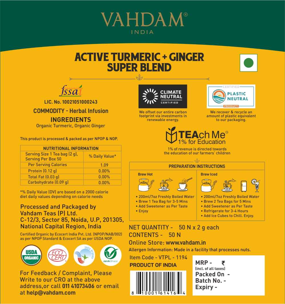 Buy Natural Anitibiotic Turmeric Ginger Tea Bags  100 gms Online at the  Best Price in India  Loopify